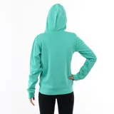 Campera deportiva con cierre frontal, capucha y bolsillo canguro, color verde menta. Presenta el logo grande de Diadora en blanco en el pecho.