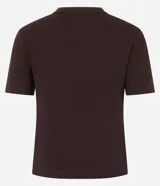 Blusa básica ajustada en rib de algodón, de manga corta y cuello redondo, color mostaza.