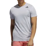 Remera deportiva Adidas Heat Ready color gris claro, de corte clásico, cuello redondo y mangas cortas. Confeccionada en tejido de punto doble 100% poliéster reciclado, con tecnología Heat Ready transpirable y fresca, aberturas laterales en el dobladillo y ventilación por zonas.