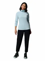 Polar Columbia Glacial IV con media cremallera y cuello alto, confeccionado en suave tejido fleece ligero de color celeste.