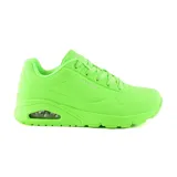 Championes Skechers Street Uno - Night Shades color verde neón. Capellada de durabuck sintético perforado, plantilla Skechers Air-Cooled Memory Foam y entresuela con bolsa de aire visible Skech-Air.