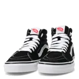 Championes de caña alta Vans modelo SK8-Hi, color negro con detalles en blanco. Confeccionados en una combinación de gamuza y lona, cuentan con la icónica banda lateral Sidestripe, punteras reforzadas, cuello acolchado para mayor soporte y suela de goma con diseño waffle.