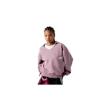 Hoodie sin cordones Eme Studios Chestnut Toadstool Polo Crewneck, color rosa malva, con cuello polo y escote en V amplio. Cuenta con un bolsillo aplicado en el pecho con etiqueta de la marca y detalles de costuras y bordados en la parte posterior del cuello.