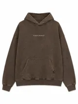 Canguro con capucha de color negro con efecto lavado, diseño de corte holgado, bolsillo tipo canguro frontal y estampado con la palabra Japanese en el pecho.