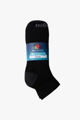 Pack de cinco pares de medias afelpadas de caña corta para caballero, color negro, con talón y puntera reforzados en gris oscuro y logo de la marca en la puntera.