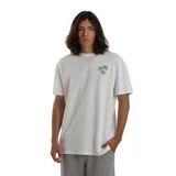 Remera blanca de manga corta con cuello redondo y logo bordado de Quiksilver en el pecho.