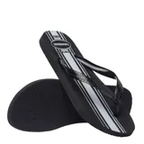 Sandalias Havaianas Essential negras con rayas blancas.