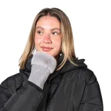 Guantes sin dedos de punto color gris, con detalle de piel sintética en el borde superior.
