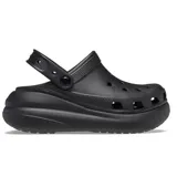 Zuecos Crocs modelo Classic Crush Clog color negro, con diseño de plataforma alta, perforaciones superiores para ventilación y personalización, y tira trasera pivotante.
