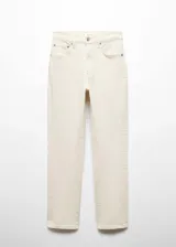 Jeans slim crop de tiro medio, color blanco, con diseño de cinco bolsillos, trabillas para cinturón y cierre frontal con cremallera y botón metálico.