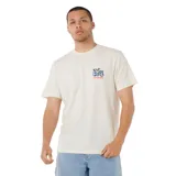 Remera de manga corta color beige, con cuello redondo y estampado pequeño de la marca en el pecho.