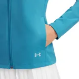 Campera deportiva Under Armour con cierre frontal completo, cuello alto y mangas largas. Presenta un diseño liso en color turquesa con el logo de la marca estampado en el frente.