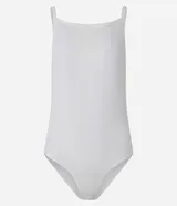 Body de diseño seamless confeccionado en poliamida con textura acanalada, presenta escote cuadrado y breteles finos. Cuenta con cierre mediante botones de presión en la entrepierna.