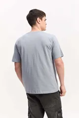 Remera de manga corta color gris con cuello redondo y estampa frontal con la inscripción "Mistral".