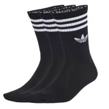 Pack de tres pares de medias altas Adidas color negro, con diseño de tres rayas blancas en la parte superior y el logo del trifolio bordado en blanco.