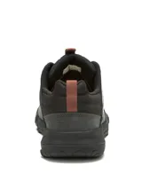 Sneaker Cat modelo Hex Ready Lo, color gris, confeccionada en cuero tipo nubuck y malla de nylon. Presenta suela de goma con tracción, detalles en color terracota en la lengüeta y el talón, y logo de la marca en el lateral.