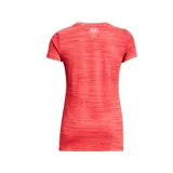 Remera Under Armour Tech para mujer, color coral con textura jaspeada y logo en el pecho.