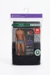 Pack de dos slips para hombre Fruit of the Loom, uno en color gris melange y otro en color negro, con cintura elástica y panel frontal moldeado.
