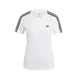 Remera Adidas Essentials Slim 3 Stripes de mujer, color blanco con las tres rayas negras en las mangas.