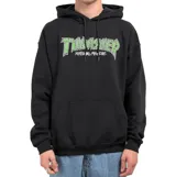 Canguro negro con capucha y cordones ajustables. Estampado frontal con el logo de Thrasher en verde y blanco.