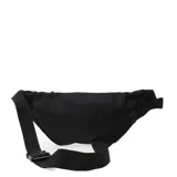 Riñonera Puma color negro con cierre principal, logo de la marca en el centro y parches decorativos laterales.