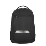 Mochila Samsonite modelo Acceleration Harlow, color negro, con compartimento principal con cierre, bolsillo frontal con cierre y detalle de placa metálica con logo de la marca.
