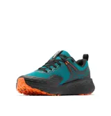Championes de trekking Columbia Konos Trs Omni-Max para hombre, en color verde azulado y negro con detalles en naranja. Empeine de malla transpirable con sobrecapas sin costuras y suela dentada para mayor tracción.