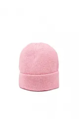 Gorro de lana tejido a punto, color rosado.