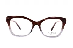 Armazón para anteojos de acetato color marrón degradado a gris, con forma cuadrada y patillas delgadas.