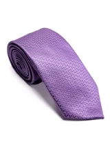 Corbata de seda azul marino con estampado paisley en tonos rosados y blancos.