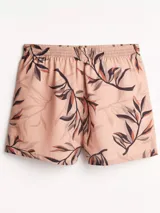 Bóxer de algodón con estampado abstracto en tonos marrones, beige y negro. Presenta cintura elástica con etiqueta central.