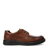 Zapato de hombre Lombardino de estilo casual, confeccionado en cuero negro con cierre de cordones. Presenta una costura frontal distintiva y una suela de goma resistente y liviana.