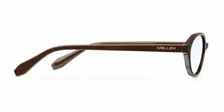 Lentes con protección contra luz azul y UV400, con montura de diseño ovalado en color marrón oscuro y cristales transparentes.