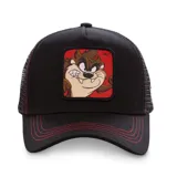 Gorro Capslab unisex negro con visera curva y parche frontal con el personaje Taz de Looney Tunes.