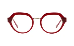Armazón para anteojos Demenego, modelo 145/51, color rojo con detalles en marrón.