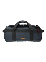 Bolso de viaje RKF color azul navy, fabricado en poliéster reciclado resistente al agua. Cuenta con amplio compartimento principal, múltiples bolsillos con cierre impermeable, asas de mano y correas ajustables para llevar como mochila.