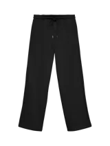 Pantalón wide leg de tiro medio y calce loose fit color negro, confeccionado en felpa con cintura elastizada y cordón de ajuste.