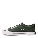 Championes Topper modelo Derby, de estilo urbano y diseño clásico. Confeccionados en lona color verde oliva, cuentan con puntera reforzada, suela de goma blanca con detalles en negro y cierre mediante cordones blancos.