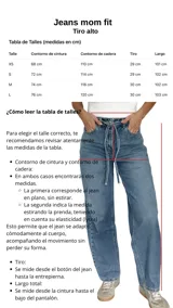 Pantalón de jean estilo mom fit en tono azul clásico, con diseño de tiro alto y lazo ajustable en la cintura. Presenta un corte relajado y holgado en las piernas, confeccionado en denim rígido con estructura.