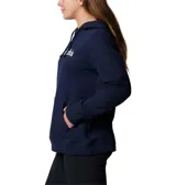 Buzo con capucha y cordones ajustables, de color azul marino. Presenta el logo de la marca estampado en blanco en el pecho y bolsillo tipo canguro frontal.