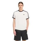 Remera Adidas de manga corta, color blanco con detalles en negro en el cuello, los puños y las tres tiras características en las mangas. Cuenta con el logo del trifolio bordado en el pecho.