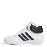 Championes de media caña Adidas Hoops 4.0 Mid, color blanco con detalles en negro, con las tres tiras características de la marca en los laterales.
