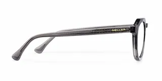 Lentes con protección blueblocker y montura de bio acetato color gris, con diseño de parte superior plana y ángulos inferiores redondeados.