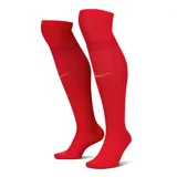 Medias de fútbol Nike VaporFast, color rojo con logo de la marca bordado en dorado. Diseño ergonómico con tejido transpirable y refuerzos en zonas clave para mayor rendimiento deportivo.