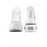 Championes Converse Chuck Taylor All Star Lift Double Stack, color blanco, de caña alta y plataforma con detalle de líneas negras.