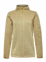 Campera polar de cuello alto y cierre frontal completo RKF modelo Nevada, color verde melange, con bolsillos laterales y un bolsillo con cierre en la manga izquierda.