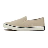 Championes tipo slip-on para hombre, marca Blue Sea modelo Botavara, en color beige. Confeccionados en tela con suela de goma blanca y detalle de línea azul marino. Incluye elásticos laterales para facilitar el calce y logo de la marca bordado.