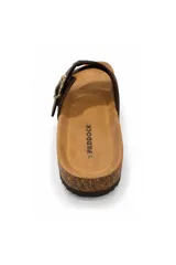 Sandalias marrones de tiras cruzadas Paddock con hebilla metálica dorada regulable, plantilla anatómica y base de corcho.