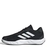Championes deportivos Adidas modelo Amplimove Trainer, color negro con las tres tiras características en blanco y suela blanca. Presentan un diseño de malla transpirable y cierre con cordones.
