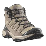 Botas de trekking Salomon modelo X Ultra 360 Leather Mid Gore-Tex, en color marrón y negro, diseñadas para senderismo con membrana impermeable, refuerzos de cuero y suela de gran tracción.
